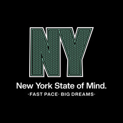 NY Lettering Typography for T-Shirt. New York Streetwear Graphic with Slogan. Athletic Varsity Style Vector.