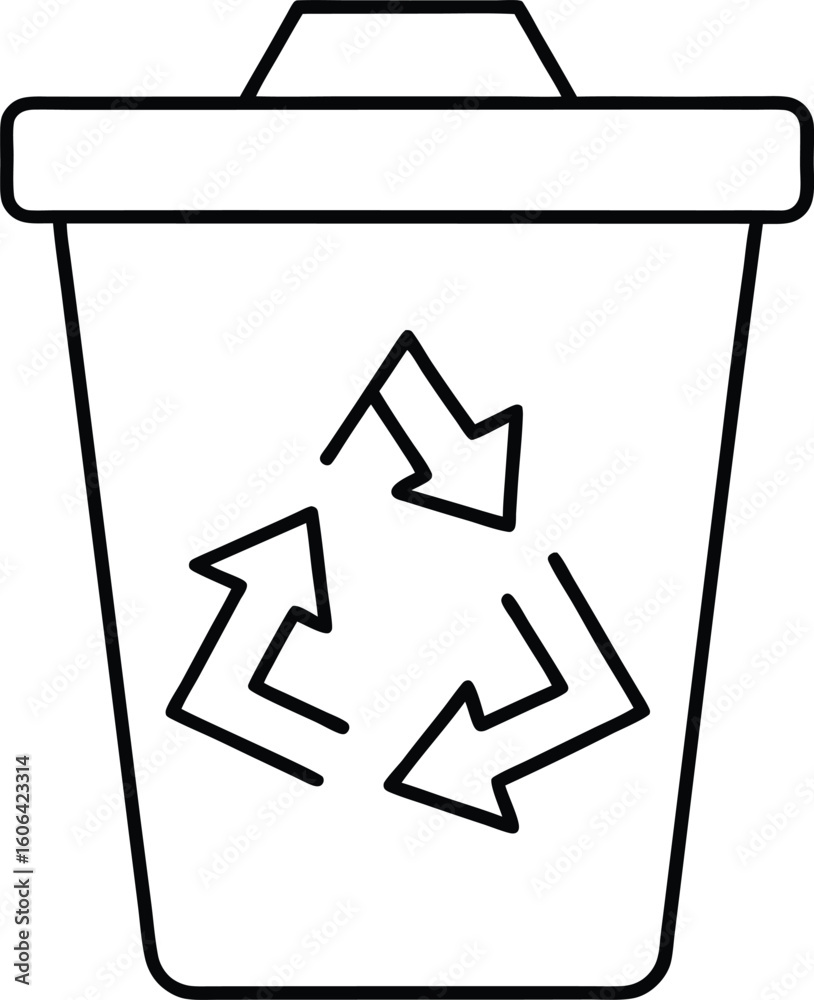 Poster clean line art icon of a trash bin with arrows isolated on transparent background