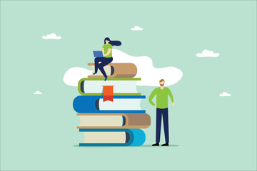 Online Education and Digital Learning Concept with Students and Books illustration