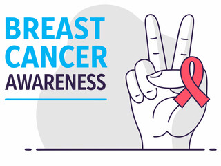 Breast Cancer Awareness with Peace Sign and Pink Ribbon for Support and Hope