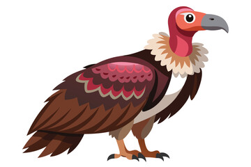 Cartoon Illustration of a Majestic Lappet Faced Vulture with Detailed Feathers and Striking Color Palette