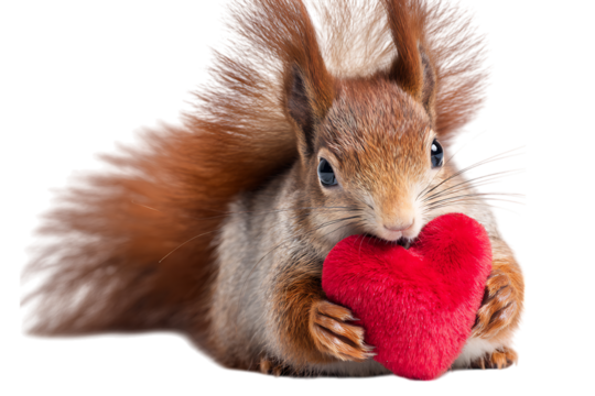 Adorable squirrel holding a heart