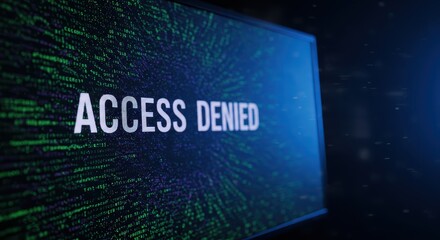 Digital Screen Displaying Access Denied Message with Glitching Binary Code Background in Dark Environment