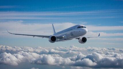 Fototapeta premium Commercial Airplane Flying Above a Sea of Clouds