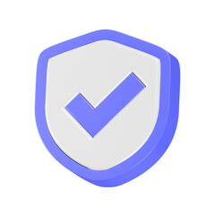Trust check with shield 3d icon rendering