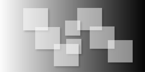 Overlapping Geometric Squares and Rectangles in Shades of Black white Evoking Order and Balance. black gradient background with transparent polygonal shapes and modern design elements. square design.