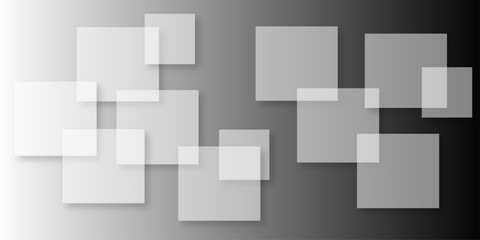 Overlapping Geometric Squares and Rectangles in Shades of Black white Evoking Order and Balance. black gradient background with transparent polygonal shapes and modern design elements. square design.