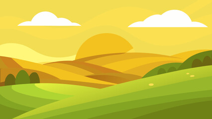 Obraz premium Cartoon Landscape of Rolling Hills at Sunset