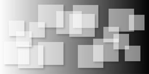 Overlapping Geometric Squares and Rectangles in Shades of Black white Evoking Order and Balance. black gradient background with transparent polygonal shapes and modern design elements. square design.