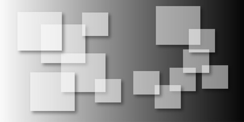 Overlapping Geometric Squares and Rectangles in Shades of Black white Evoking Order and Balance. black gradient background with transparent polygonal shapes and modern design elements. square design.