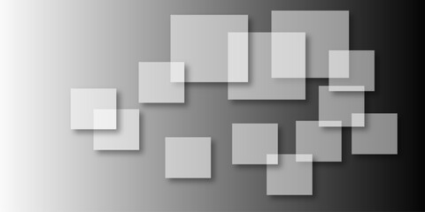 Overlapping Geometric Squares and Rectangles in Shades of Black white Evoking Order and Balance. black gradient background with transparent polygonal shapes and modern design elements. square design.