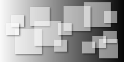Overlapping Geometric Squares and Rectangles in Shades of Black white Evoking Order and Balance. black gradient background with transparent polygonal shapes and modern design elements. square design.