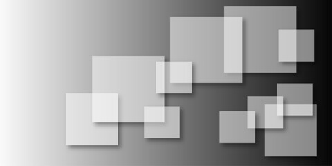 Overlapping Geometric Squares and Rectangles in Shades of Black white Evoking Order and Balance. black gradient background with transparent polygonal shapes and modern design elements. square design.