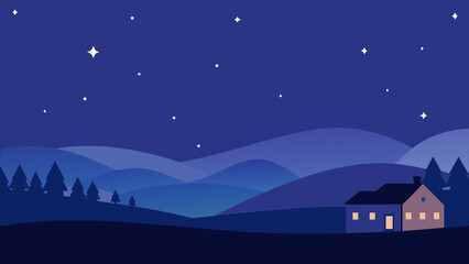 Fototapeta premium Starry Sky Above Calm Village Landscape