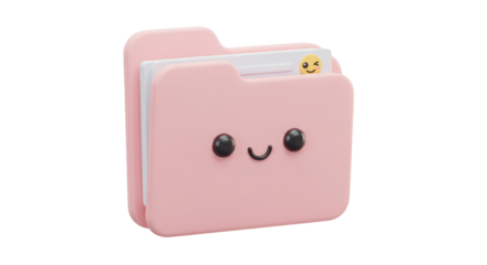 Adorable pink folder character with happy face and winking emoji for digital organization and playful design