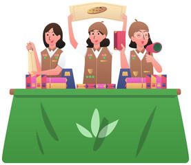 girl scout selling cookies