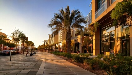 Fototapeta premium Golden Hour in Walkable Downtown Culver City Street Scene 