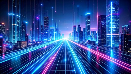 Fototapeta premium Futuristic cityscape at night with vibrant neon lights