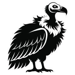 Striking Black and White Illustration of a Majestic Vulture Standing Proudly with Intricate Feather Details