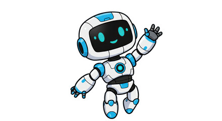 Friendly cartoon robot waving hello, perfect for tech and innovation projects