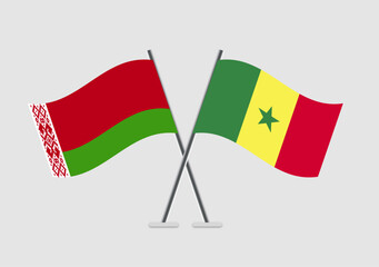 Belarus and Senegal vector flags artwork on simple gradient base