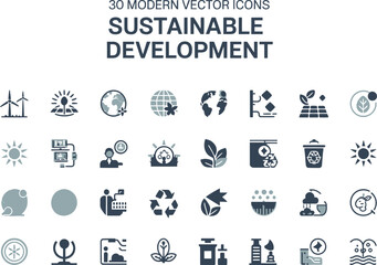 Fototapeta premium Sustainability Concepts Icon Set with Wind Turbine, Solar Panel, Recycle and Green Energy