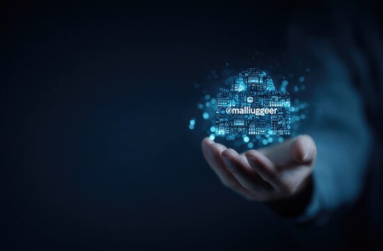 Hand holding digital sphere of data