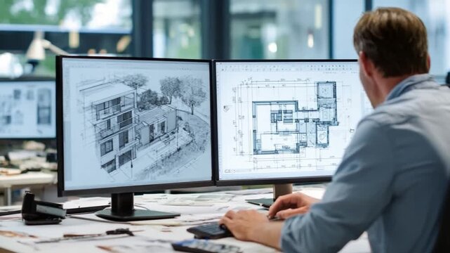 Architectural Design: An architect engrossed in his design, the image shows the process of architecture from the inside. Showing the beauty of planning and design from an architectural point of view. - Powered by Adobe