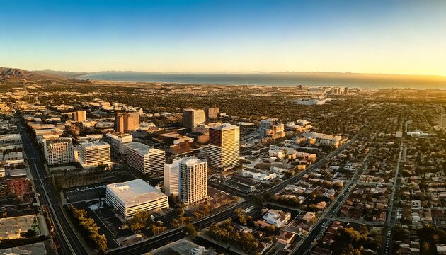 Golden Hour in Walkable Downtown Culver City Street Scene
