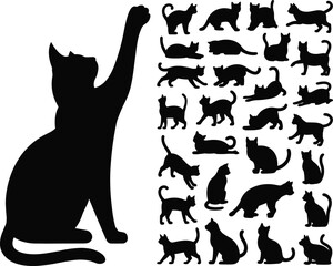 Silhouette of Cats in Various Poses, Black Cat Vector Icons for Pet Designs, T-Shirts, Stickers, and Creative Artwork Use