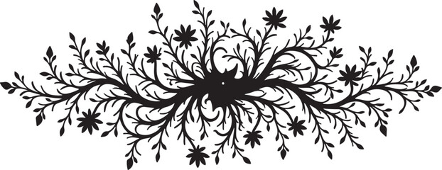 Fototapeta premium Floral Grass and Wildflower Silhouette Vector BackgroundNature Border with Flowers and Stars Black DesignDecorative Wild Plants and Grass Silhouette Illustration