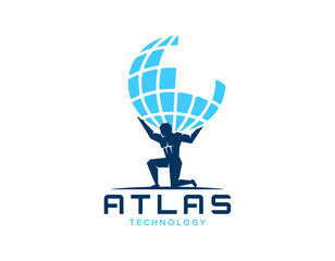 Atlas lifting globe logo, vector design illustration