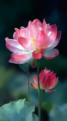 Obraz premium Vibrant Pink Lotus Flowers in Full Bloom in a Natural Setting