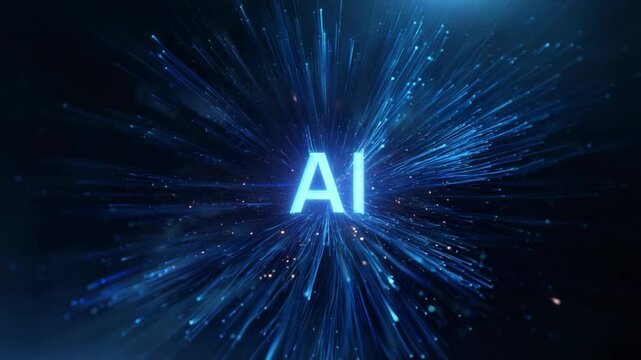 AI Technology Innovation: A captivating digital illustration highlighting the core of Artificial Intelligence (AI) with an illustrative explosion of blue light emanating from the center.