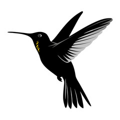 Obraz premium A black silhouette of a hummingbird in flight is an ideal vector illustration for a tattoo design or nature symbol