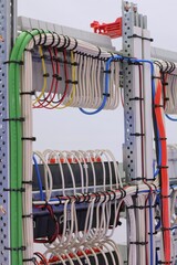 View from the back of the electrical panel. Connection of electronic modules using copper...