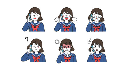 Compilation of diverse emotions expressed by a young person during mobile phone conversations demonstrating various reactions and feelings