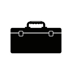 A black silhouette of a toolbox with a handle and latches, isolated on a white background