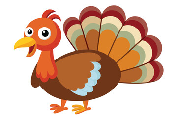 Cheerful Cartoon Turkey with Colorful Feathers Ready for Thanksgiving Celebration