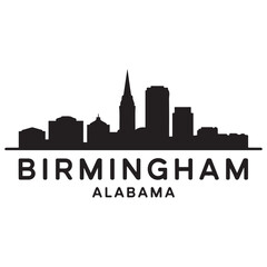 Obraz premium Birmingham skyline horizontal banner. Birmingham, Alabama. Vector template for your design. Vector black silhouette. with white background