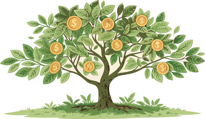 Cultivate wealth with this vibrant money tree illustration, symbolizing financial growth and prosperity.