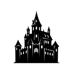 Obraz premium A detailed silhouette of a spooky, gothic castle with multiple towers and windows
