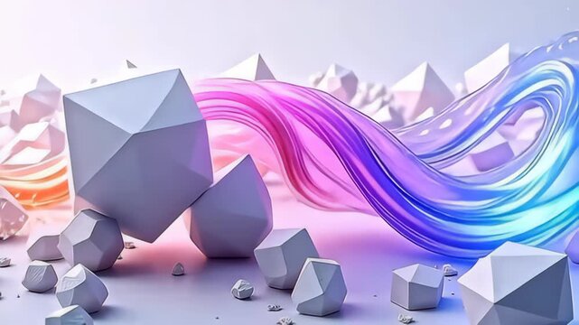 inch adenine radiant panorama, geometrical frame morph and collide, twirl graciously a soft euphony ripple cauterise done plasm stream falls betwixt them, apiece shift produce adenine