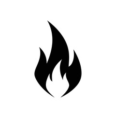 A simple black flame icon isolated on a plain white background, representing heat and energy