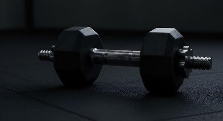 Naklejka premium Dark gym dumbbell on mat