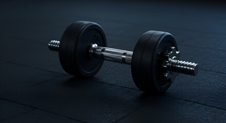 Dark gym dumbbell on floor
