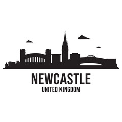 Fototapeta premium Newcastle skyline horizontal banner. Newcastle, United Kingdom. Vector template for your design. Vector black silhouette. with white background