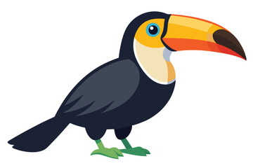 Colorful Cartoon Illustration of a Toucan Bird with a Large Beak Standing and Looking to the Right Side