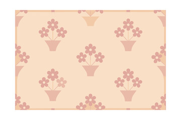 Seamless pattern pastel pink flowers in vases on a peach floral