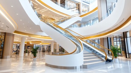 Fototapeta premium Modern and bright multi - story building with escalator